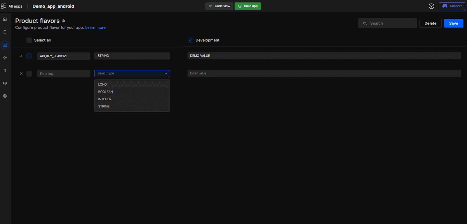 Configure Product Flavour for the App