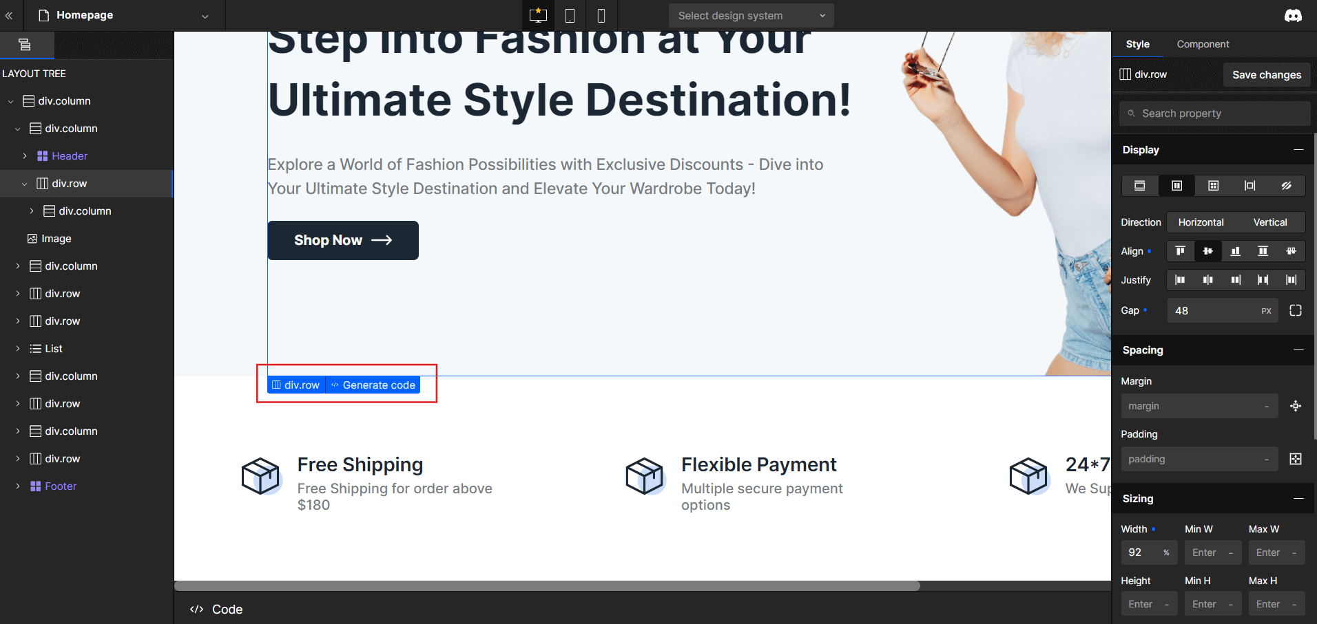 Generate Code for Selected Section