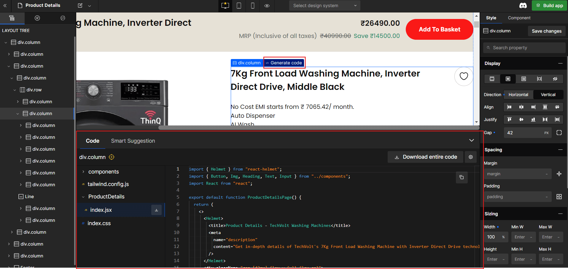 Generate code for the selected components