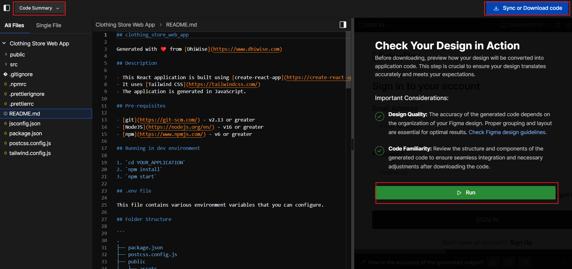 Download, Run Preview, and Code Summary