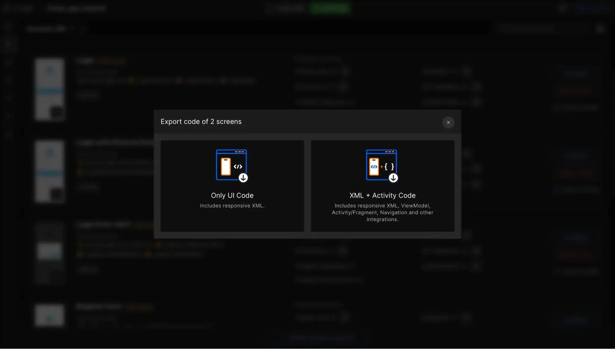 Export UI Code or XML Activity Code