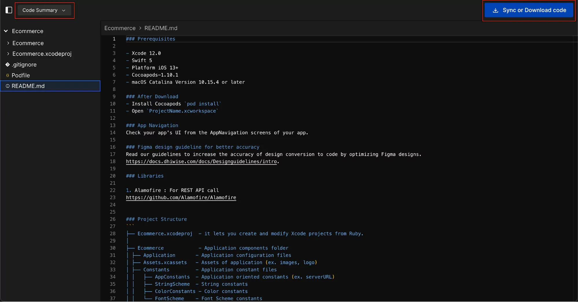 View Code Summary Sync and Download Code