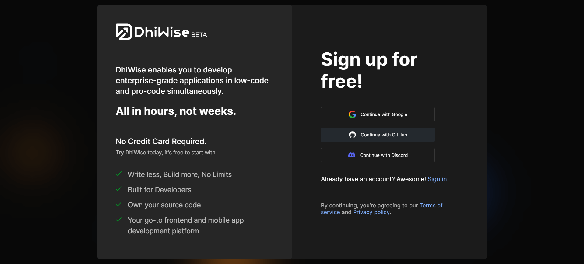 Sign up with DhiWise