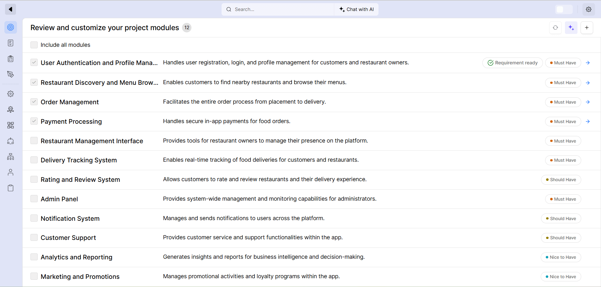 Review and Customize Project Modules
