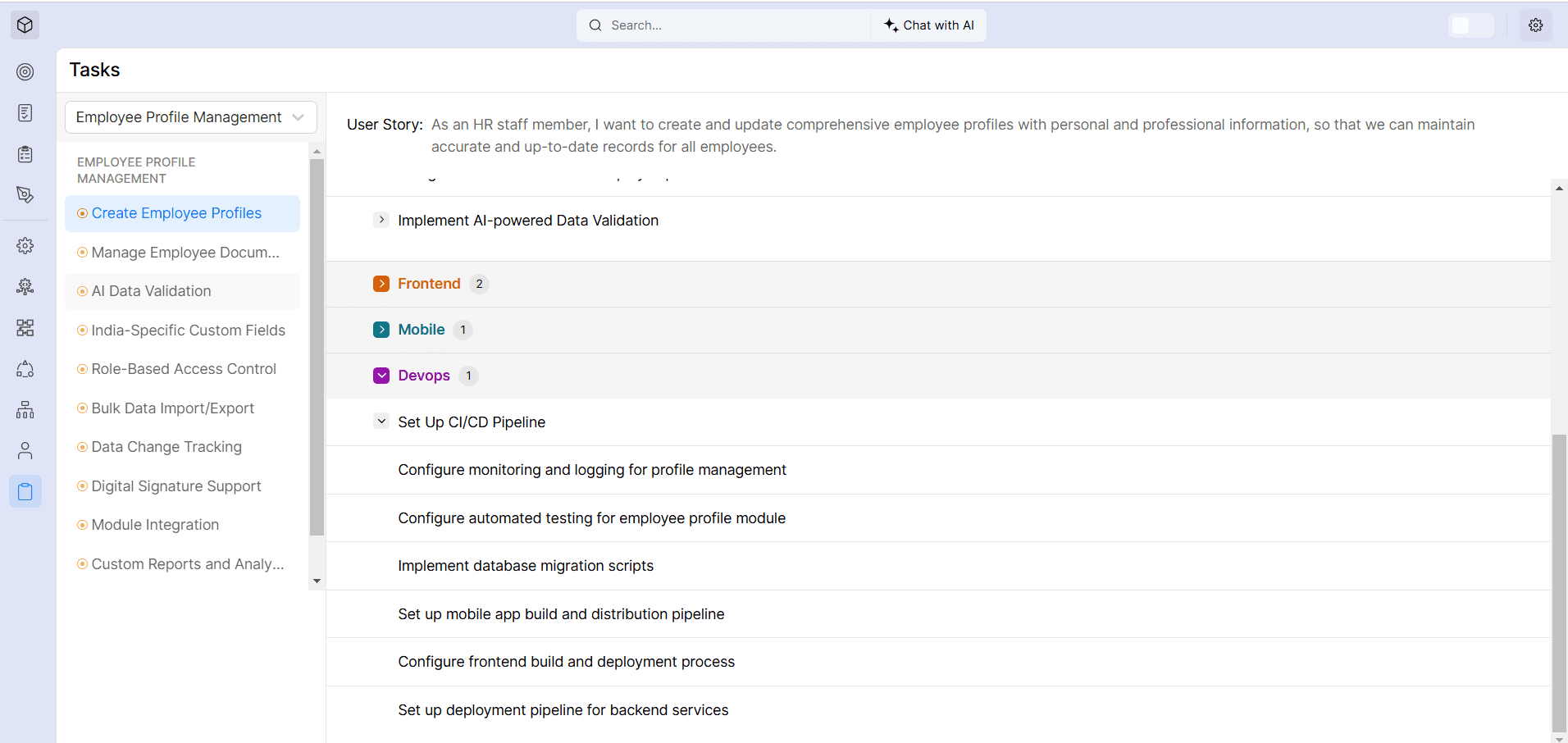 Task Generation- Frontend, Mobile and DevOps