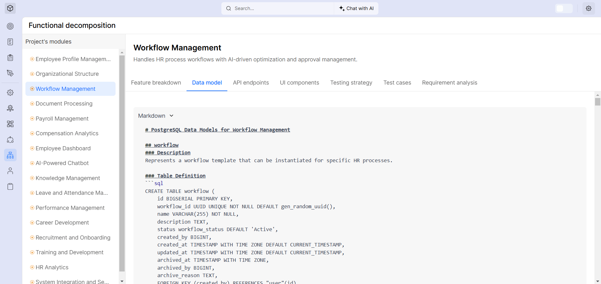 Data Model Workflow Management Model in HRMS