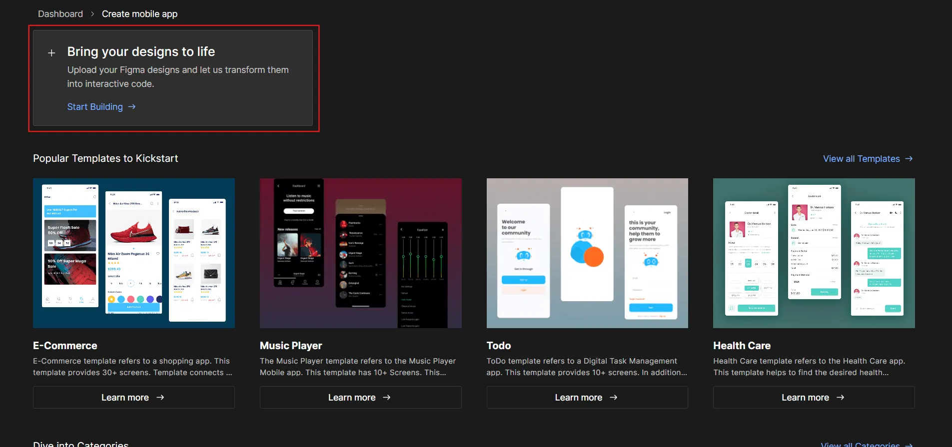 Upload Figma Design or Choose from the Template