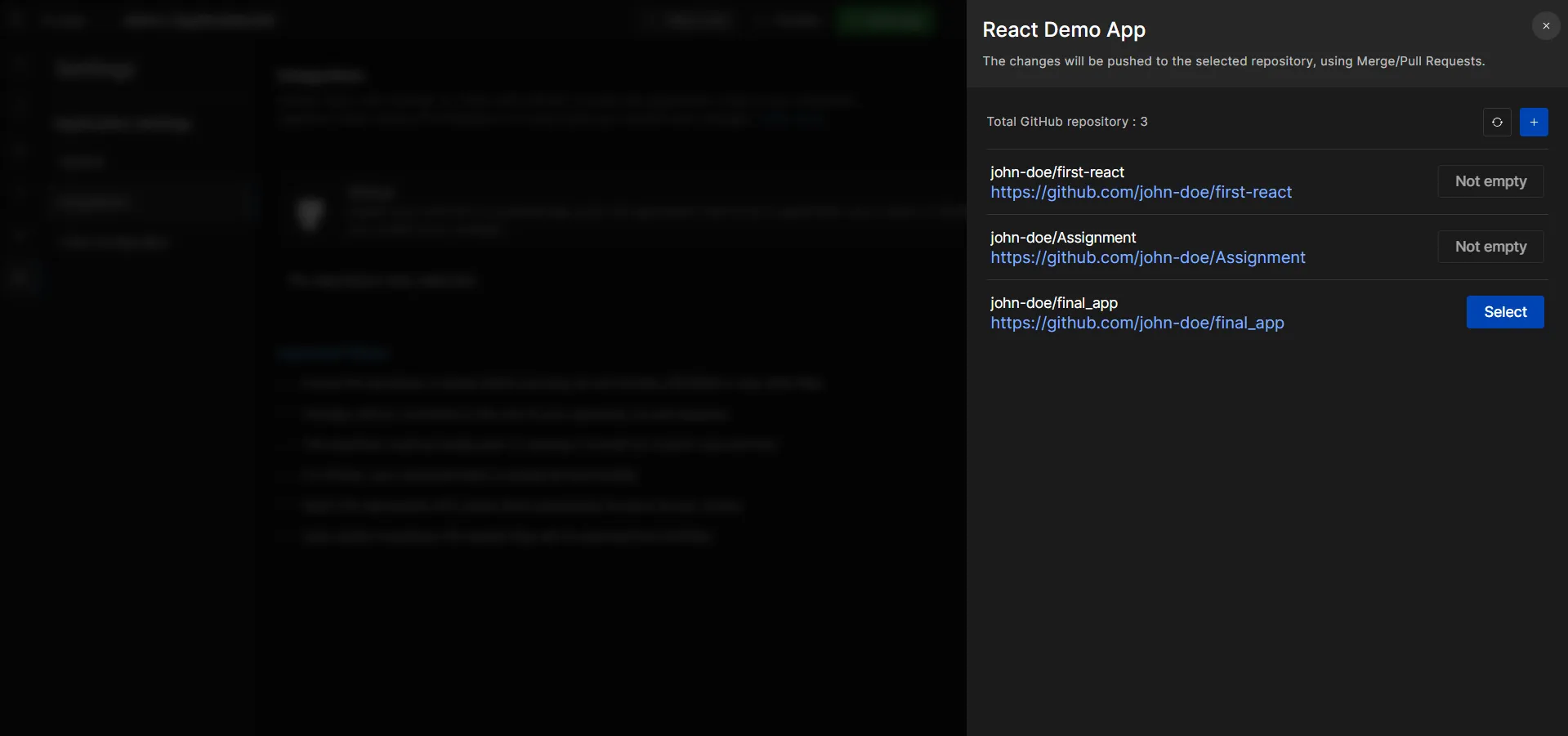 Add New Repository or select from Existing