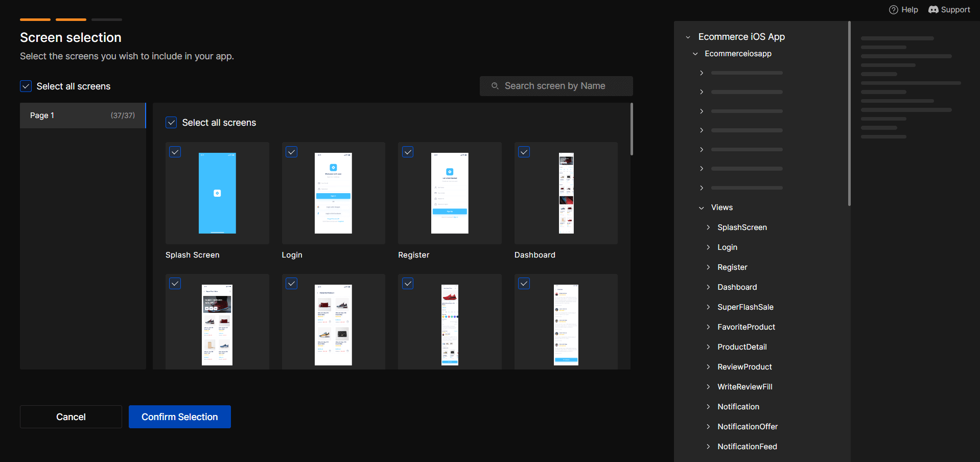 Screen Selection