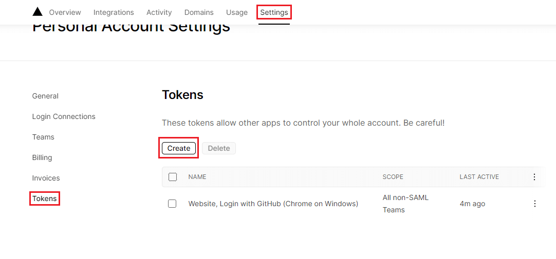 Account Token Page