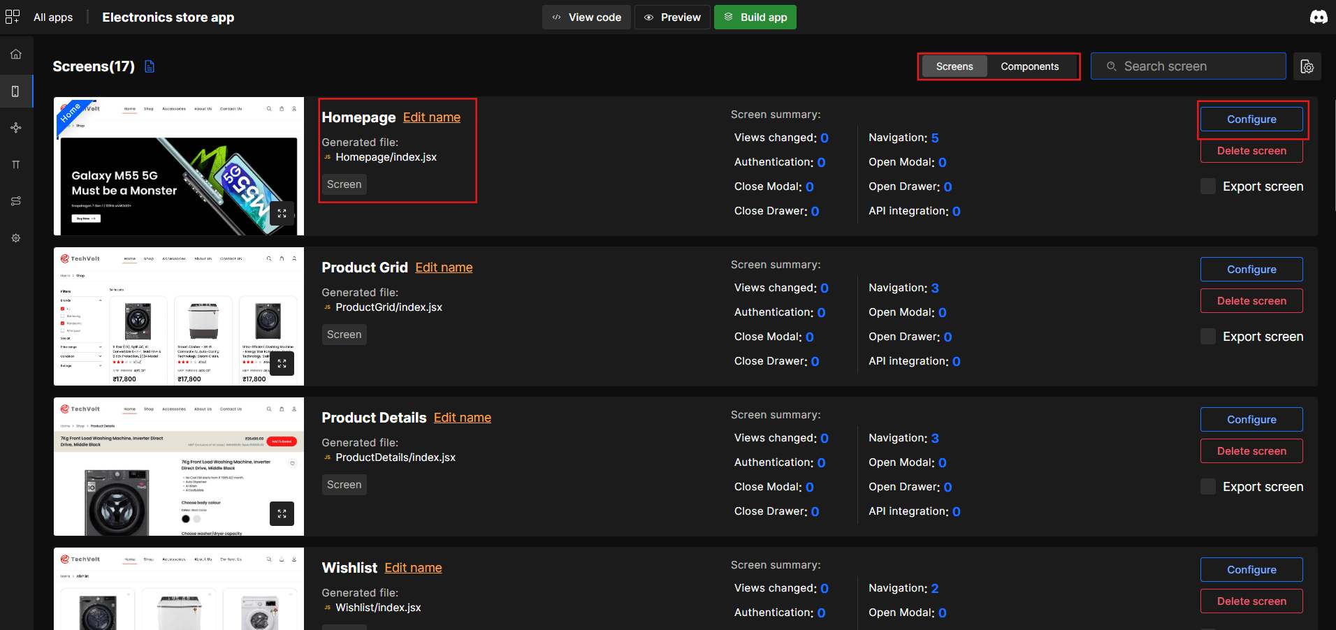 Screen List View