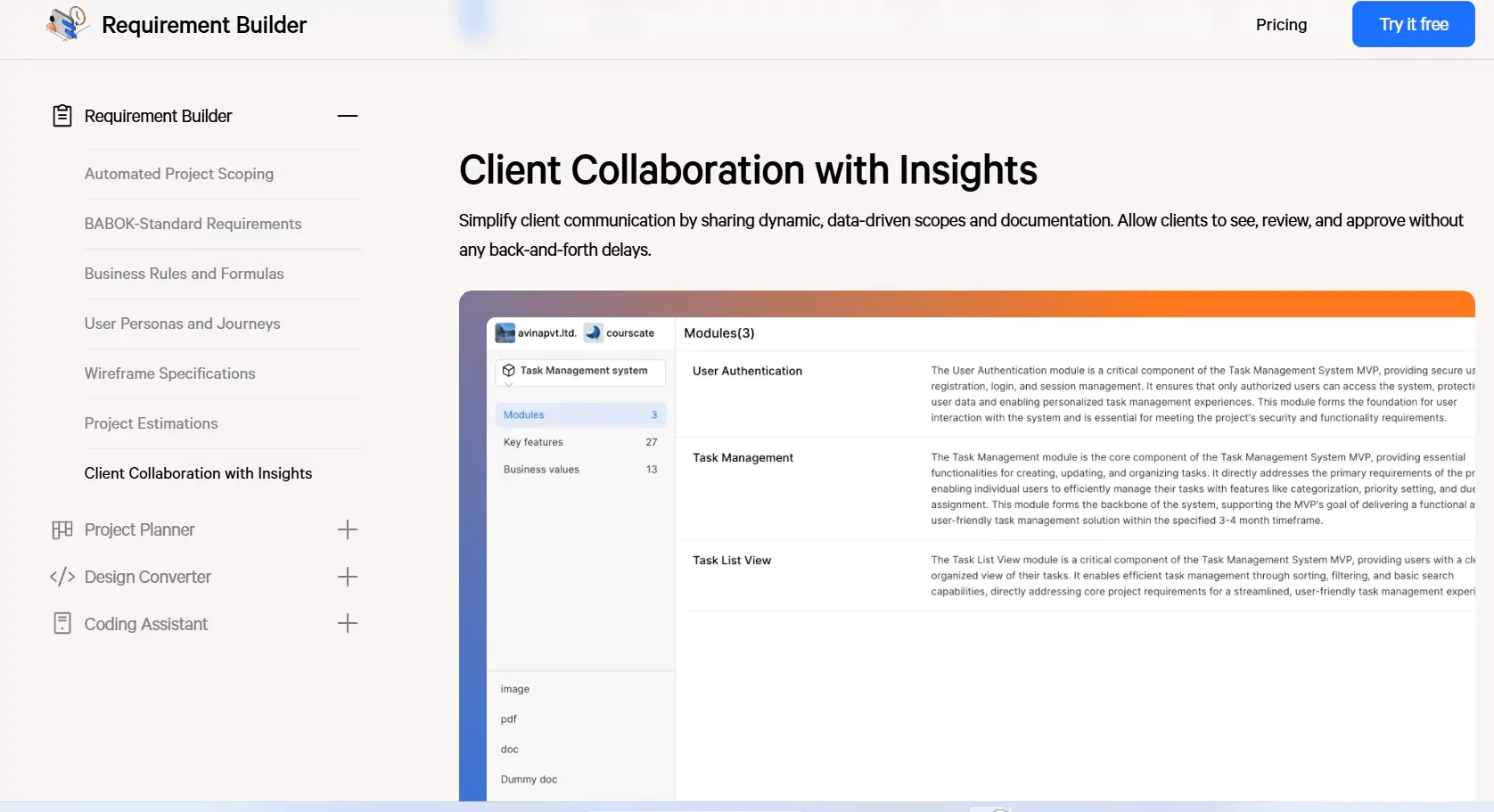 DhiWise Requirement Builder: Client Collaboration