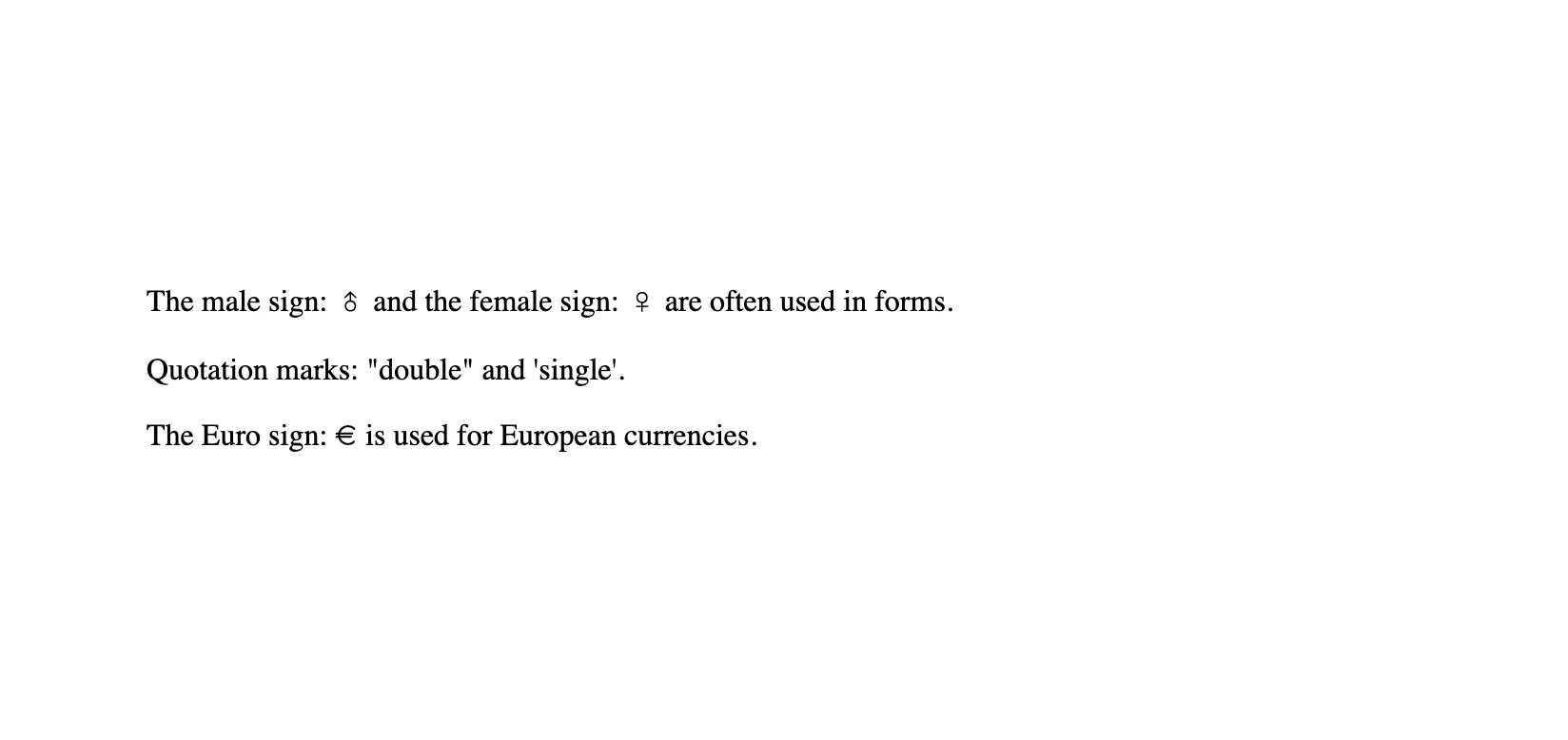 Examples of HTML Entity Usage