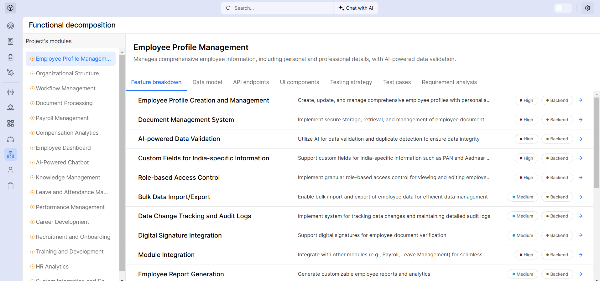 Functional Decomposition: Employee Profile Management