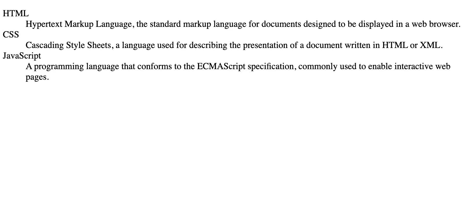 HTML Description Lists