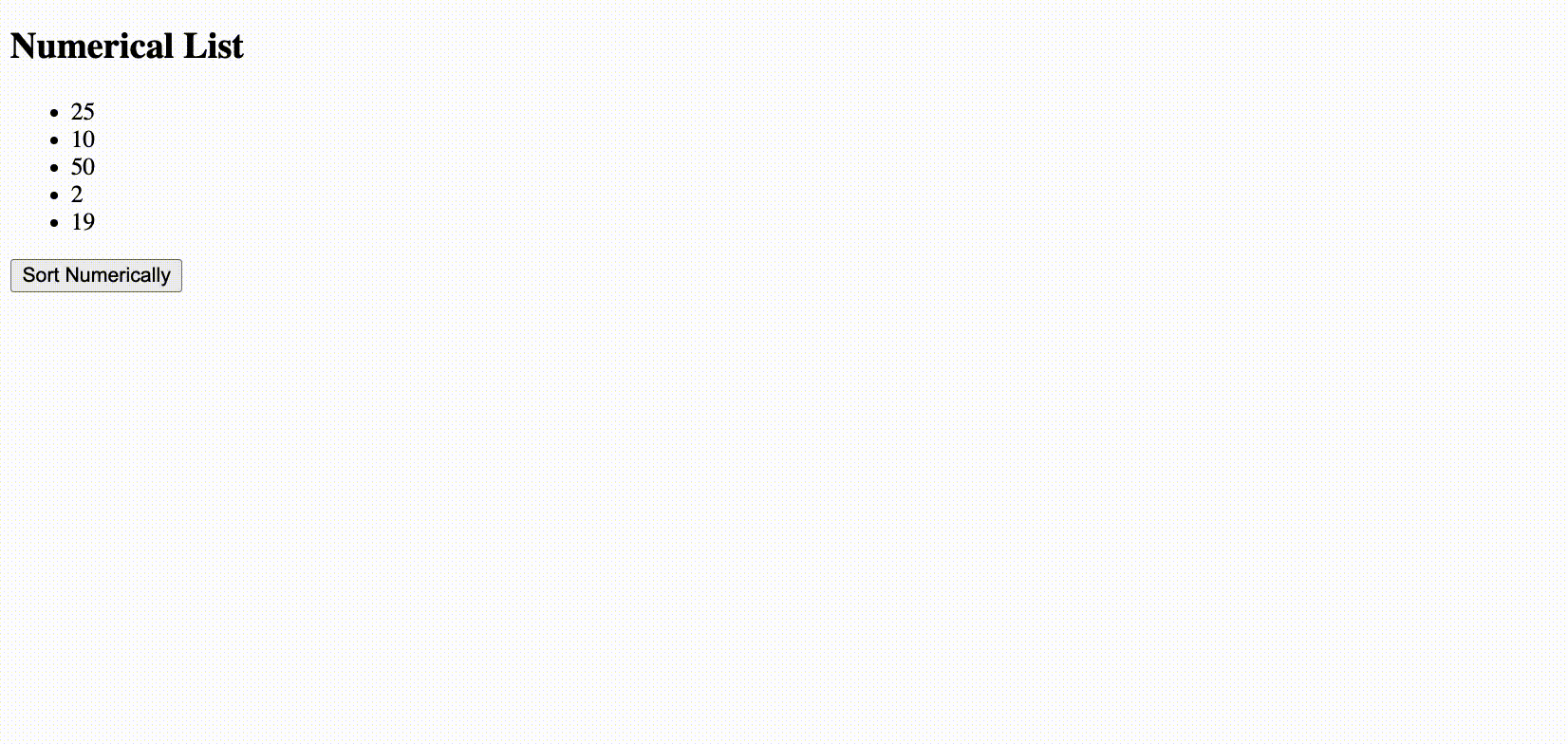 JavaScript Example for Sorting List Items Numerically