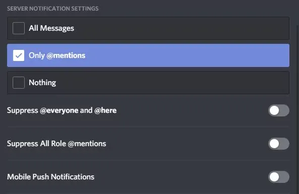 Server Notification Settings