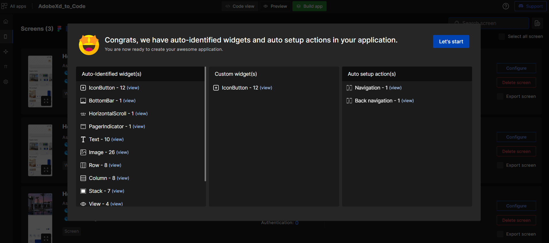 Auto-Identified widgets and actions