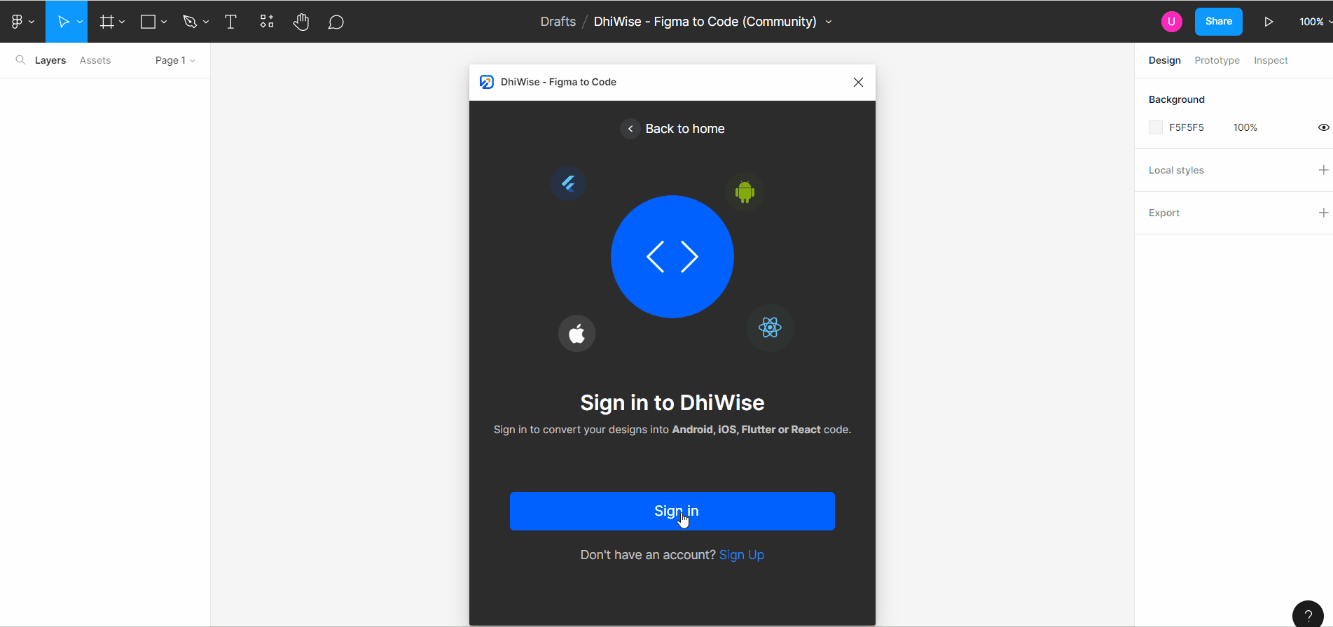 Sign up with DhiWise and connect with Figma