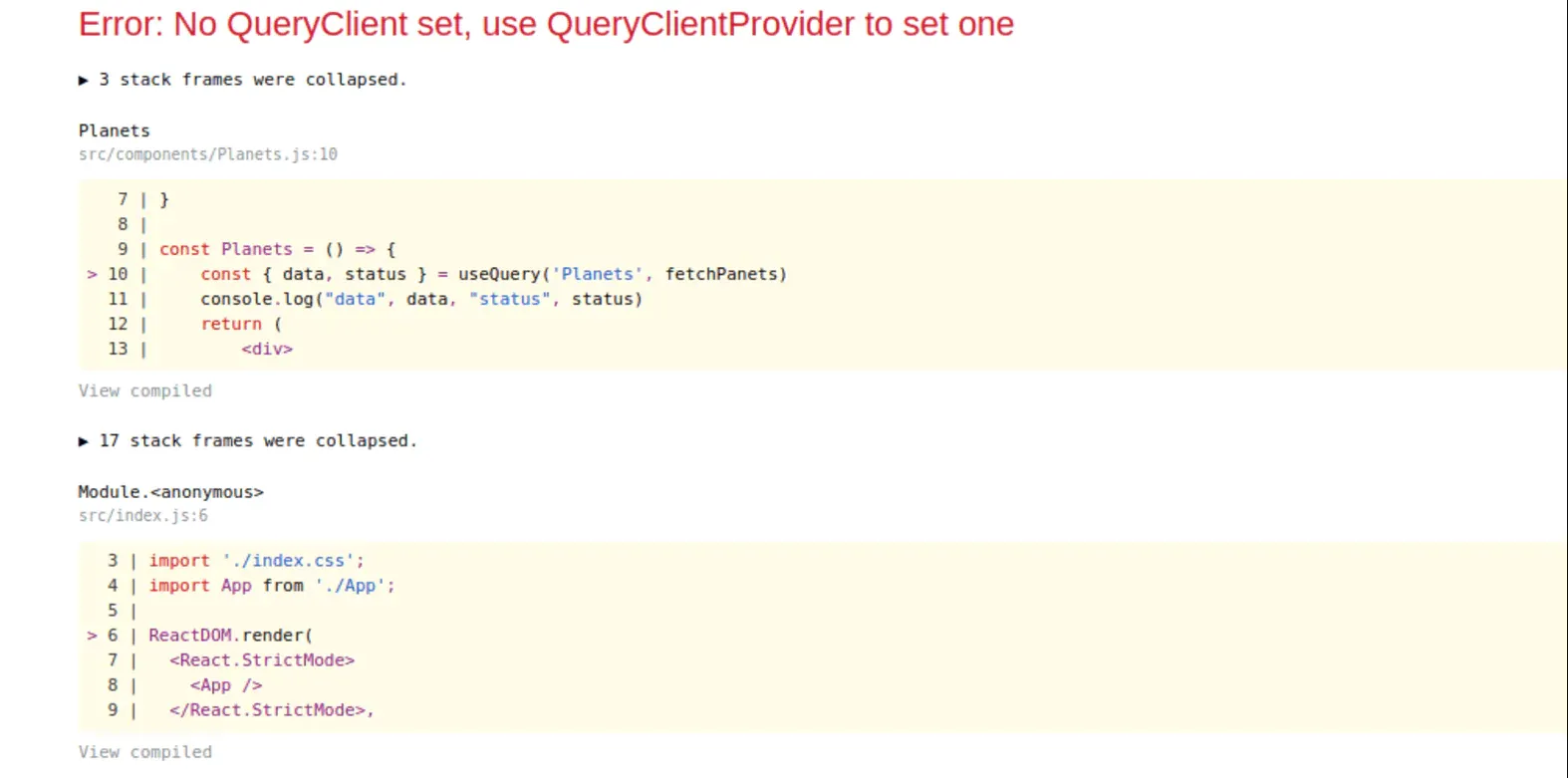 Error No QueryClient Set