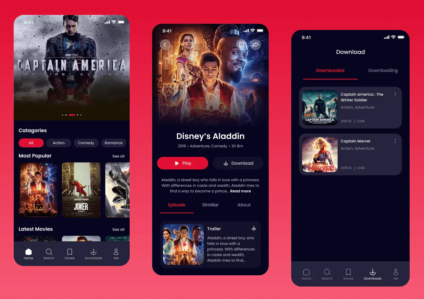 Movie streaming app UI kit for Flutter mobile app